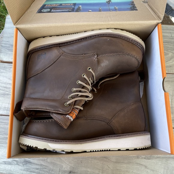 Timberland PRO Wedge Work Boots Men 12 Brown Leather 6 Inch Moc Soft Toe NEW - Picture 1 of 15